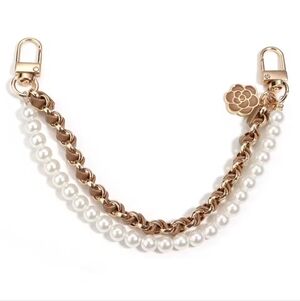 Unbranded Brown Leather Gold Chain Pearls Camellia Flower Chain